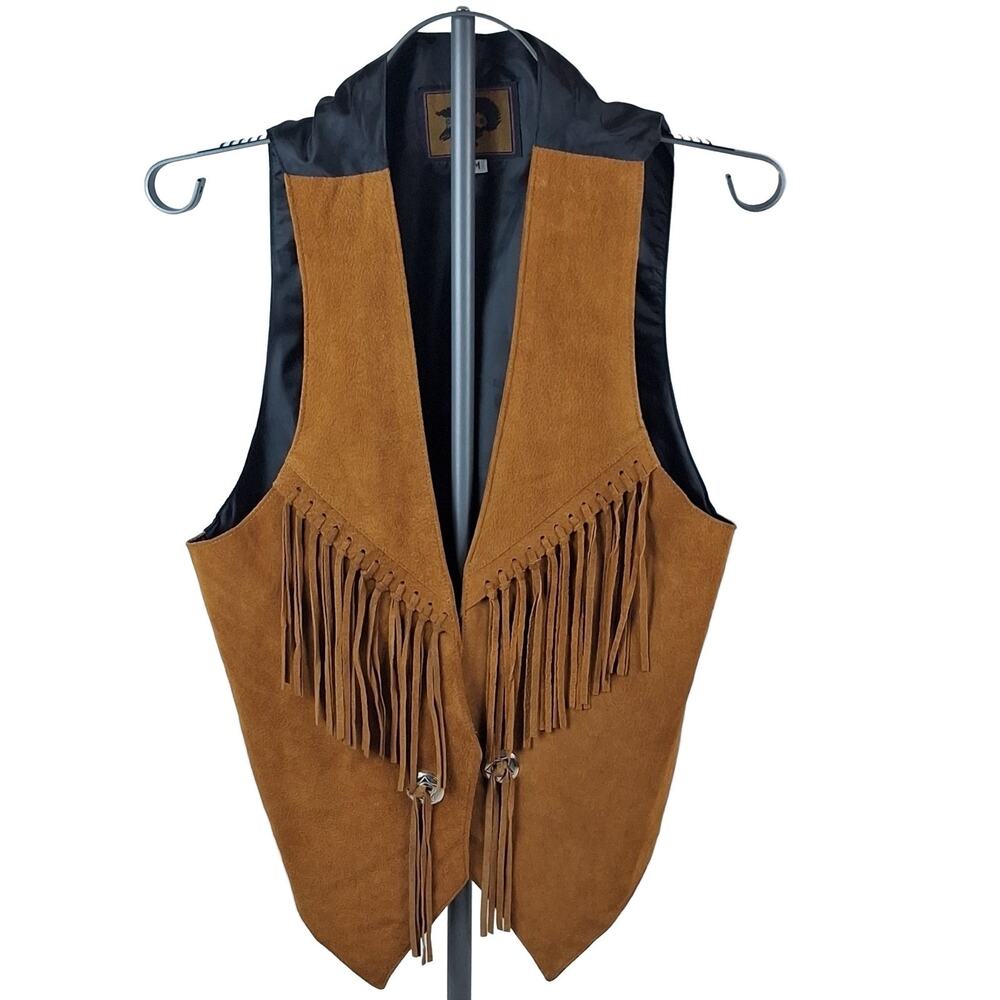 Foxrun Western Fringe Vest Women's Brown Suede Concho Tie-Back M